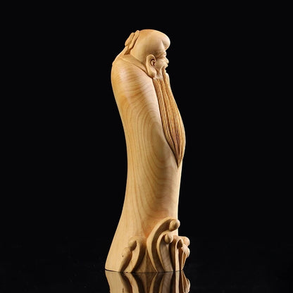 Boxwood 16cm 18cm Longevity God Sculpture Wood Chinese Mythical God Statue Home Decor