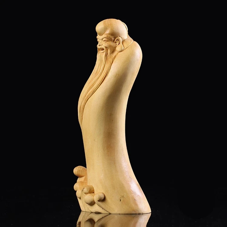 Boxwood 16cm 18cm Longevity God Sculpture Wood Chinese Mythical God Statue Home Decor