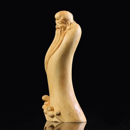 Boxwood 16cm 18cm Longevity God Sculpture Wood Chinese Mythical God Statue Home Decor