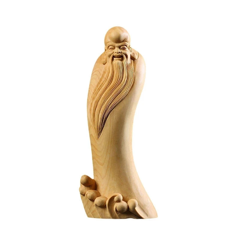 Boxwood 16cm 18cm Longevity God Sculpture Wood Chinese Mythical God Statue Home Decor