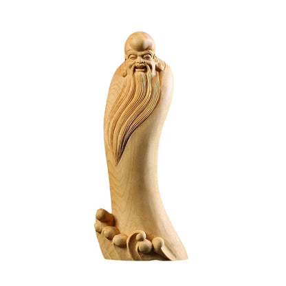 Boxwood 16cm 18cm Longevity God Sculpture Wood Chinese Mythical God Statue Home Decor