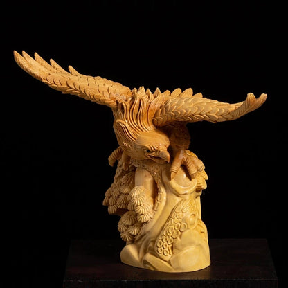 Boxwood 16cm Eagle Sculpture Successful Decoration Wood Animal Lucky Rich Statue Home Decor