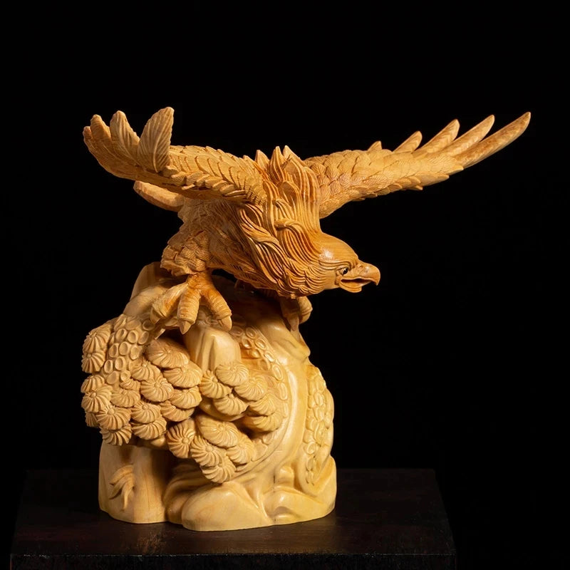 Boxwood 16cm Eagle Sculpture Successful Decoration Wood Animal Lucky Rich Statue Home Decor