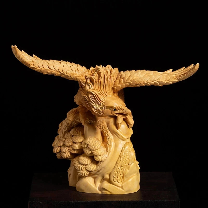 Boxwood 16cm Eagle Sculpture Successful Decoration Wood Animal Lucky Rich Statue Home Decor