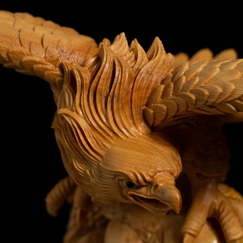 Boxwood 16cm Eagle Sculpture Successful Decoration Wood Animal Lucky Rich Statue Home Decor