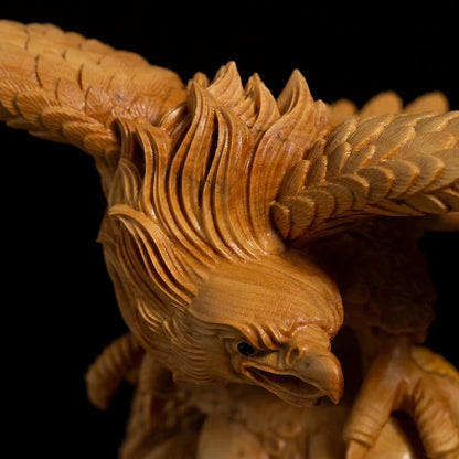 Boxwood 16cm Eagle Sculpture Successful Decoration Wood Animal Lucky Rich Statue Home Decor