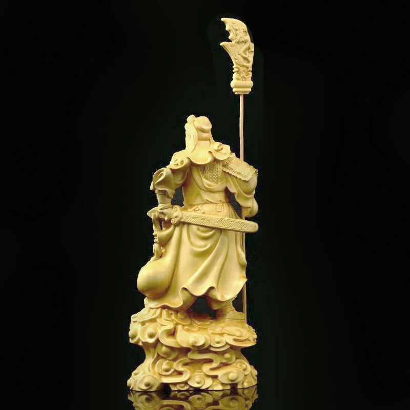 Boxwood 16cm Guan Gong Real Wood Traditional Chinese Historical Figure Statue Office Decoration Collection Sculpture