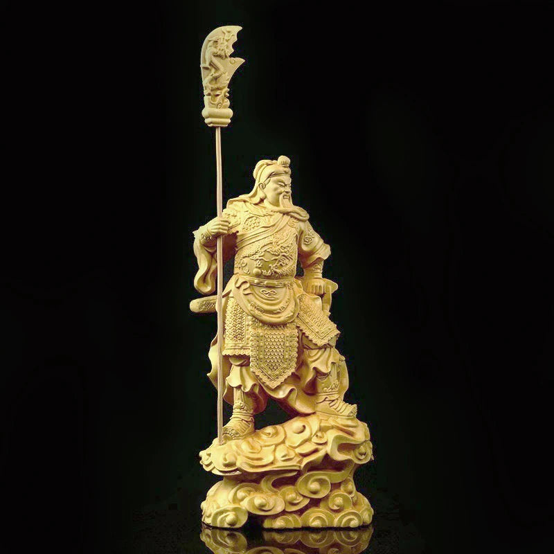 Boxwood 16cm Guan Gong Real Wood Traditional Chinese Historical Figure Statue Office Decoration Collection Sculpture