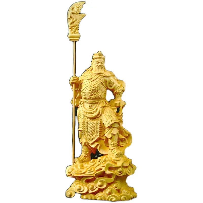 Boxwood 16cm Guan Gong Real Wood Traditional Chinese Historical Figure Statue Office Decoration Collection Sculpture