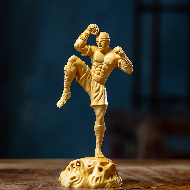 Boxwood 16cm Li Qing Sculpture Wood Carving Chinese Kongfu Figure Statue Home Decor