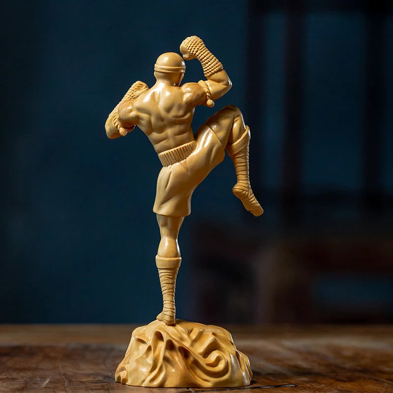Boxwood 16cm Li Qing Sculpture Wood Carving Chinese Kongfu Figure Statue Home Decor