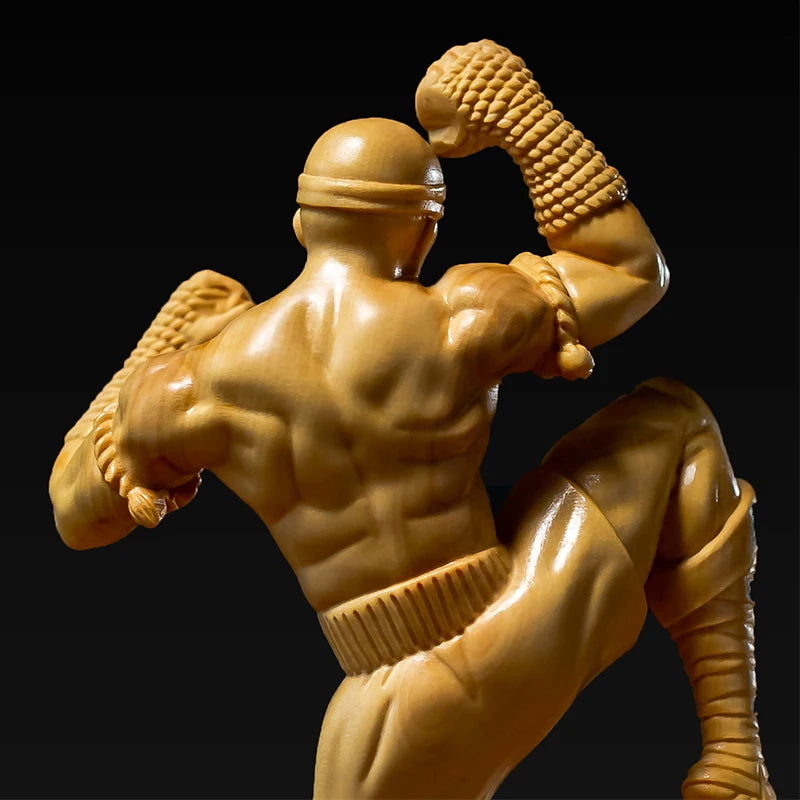 Boxwood 16cm Li Qing Sculpture Wood Carving Chinese Kongfu Figure Statue Home Decor