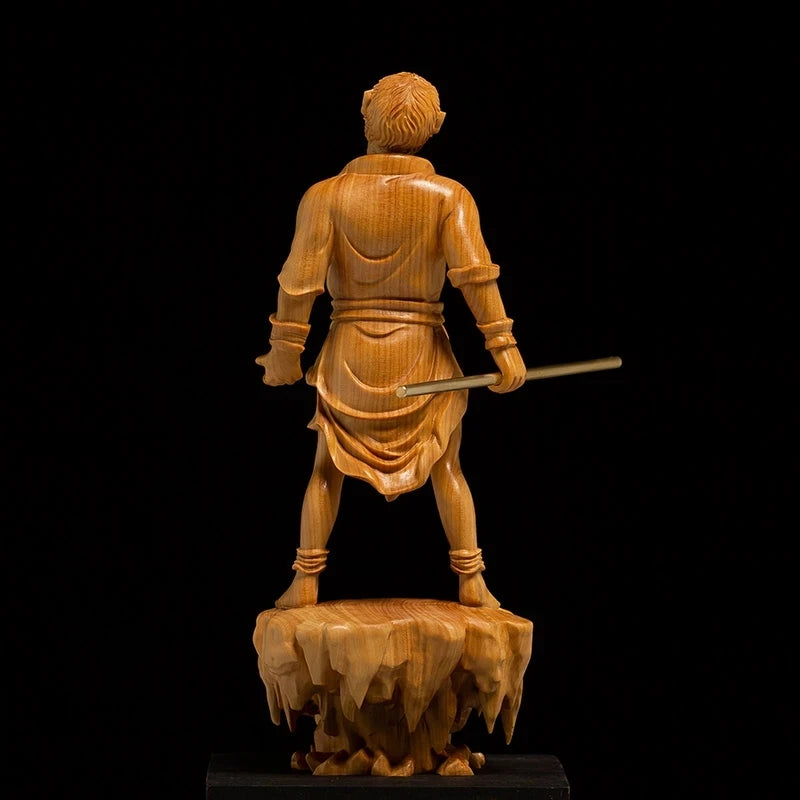 Boxwood 17CM Monkey King Sculpture Wood Sun Wukong Buddha Statue Myths Feng Shui Home Decor