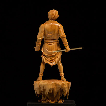Boxwood 17CM Monkey King Sculpture Wood Sun Wukong Buddha Statue Myths Feng Shui Home Decor