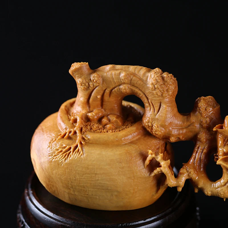 Boxwood 17cm Magpie Sculpture Wood Table Collection Landscape Flowers and Birds Statue Animal Home Decor