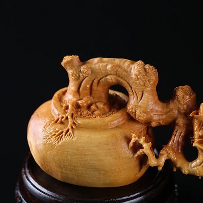 Boxwood 17cm Magpie Sculpture Wood Table Collection Landscape Flowers and Birds Statue Animal Home Decor