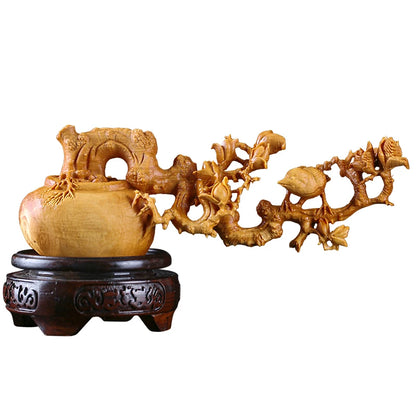 Boxwood 17cm Magpie Sculpture Wood Table Collection Landscape Flowers and Birds Statue Animal Home Decor