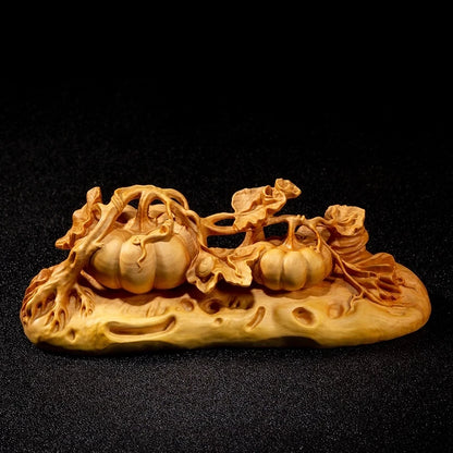 Boxwood 17cm Pumpkin Sculpture Wood Vegetables Rich Statue Bumper Harvest Home Decor