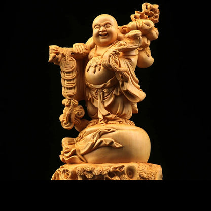 Boxwood 18.5cm Chinese traditional figure statue Maitreya Buddha office decoration home decoration crafts