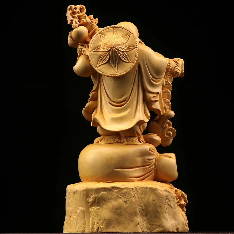 Boxwood 18.5cm Chinese traditional figure statue Maitreya Buddha office decoration home decoration crafts