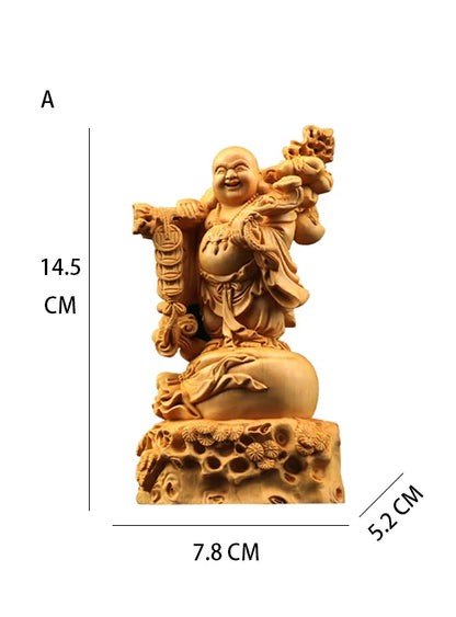 Boxwood 18.5cm Chinese traditional figure statue Maitreya Buddha office decoration home decoration crafts