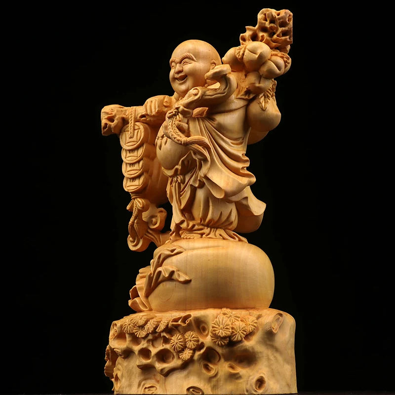 Boxwood 18.5cm Chinese traditional figure statue Maitreya Buddha office decoration home decoration crafts