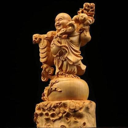 Boxwood 18.5cm Chinese traditional figure statue Maitreya Buddha office decoration home decoration crafts