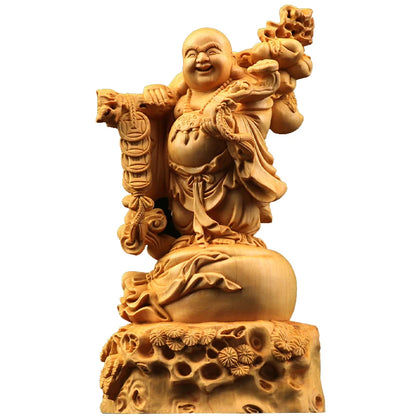 Boxwood 18.5cm Chinese traditional figure statue Maitreya Buddha office decoration home decoration crafts