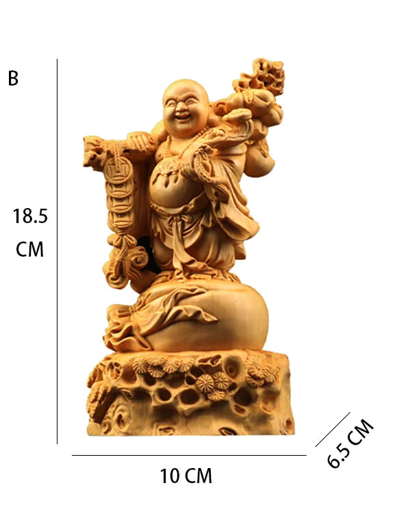 Boxwood 18.5cm Chinese traditional figure statue Maitreya Buddha office decoration home decoration crafts