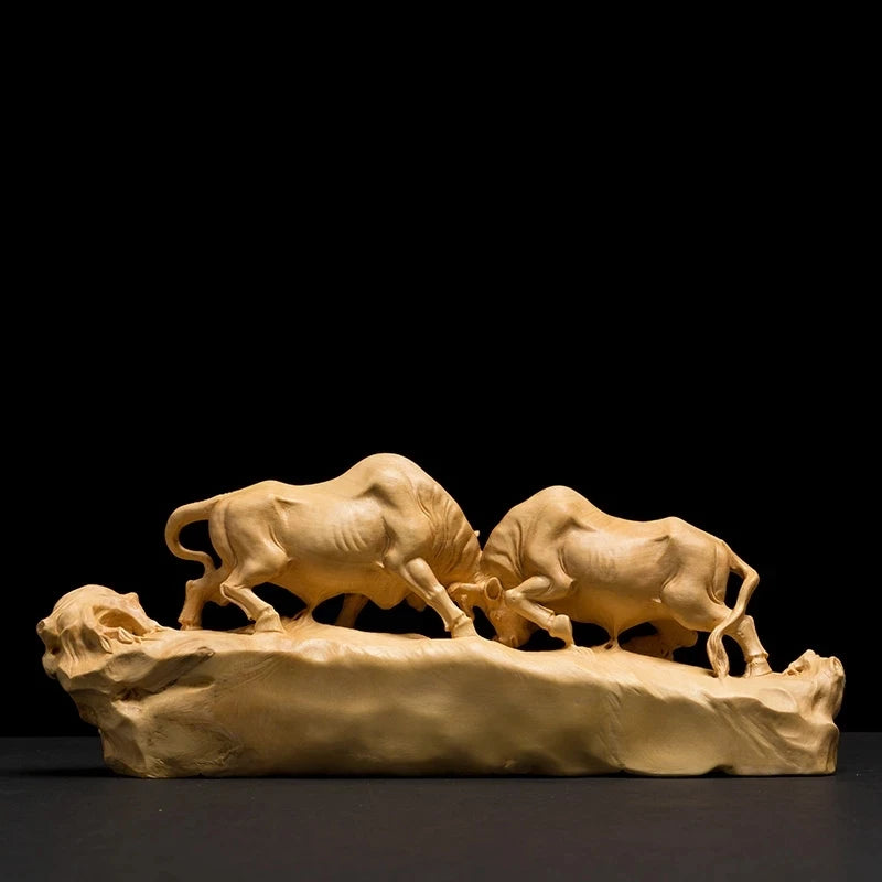 Boxwood 18cm 25cm Bull Sculpture Office Ornament Feng Shui House Animal Wood Statue Bull Home Decor