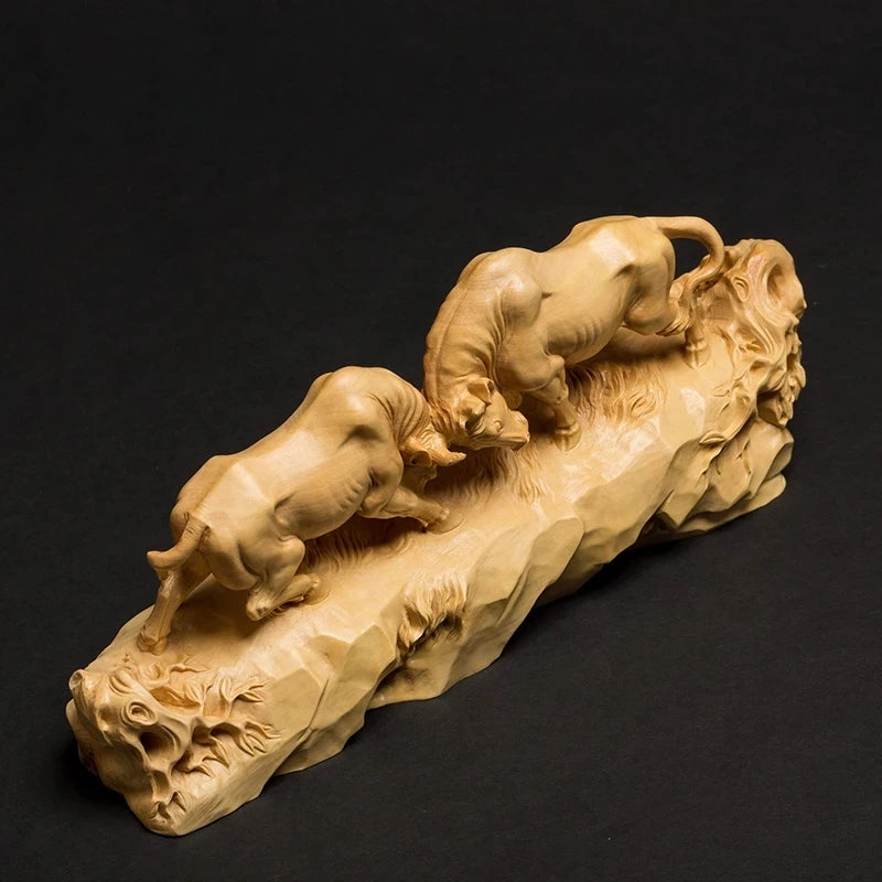 Boxwood 18cm 25cm Bull Sculpture Office Ornament Feng Shui House Animal Wood Statue Bull Home Decor