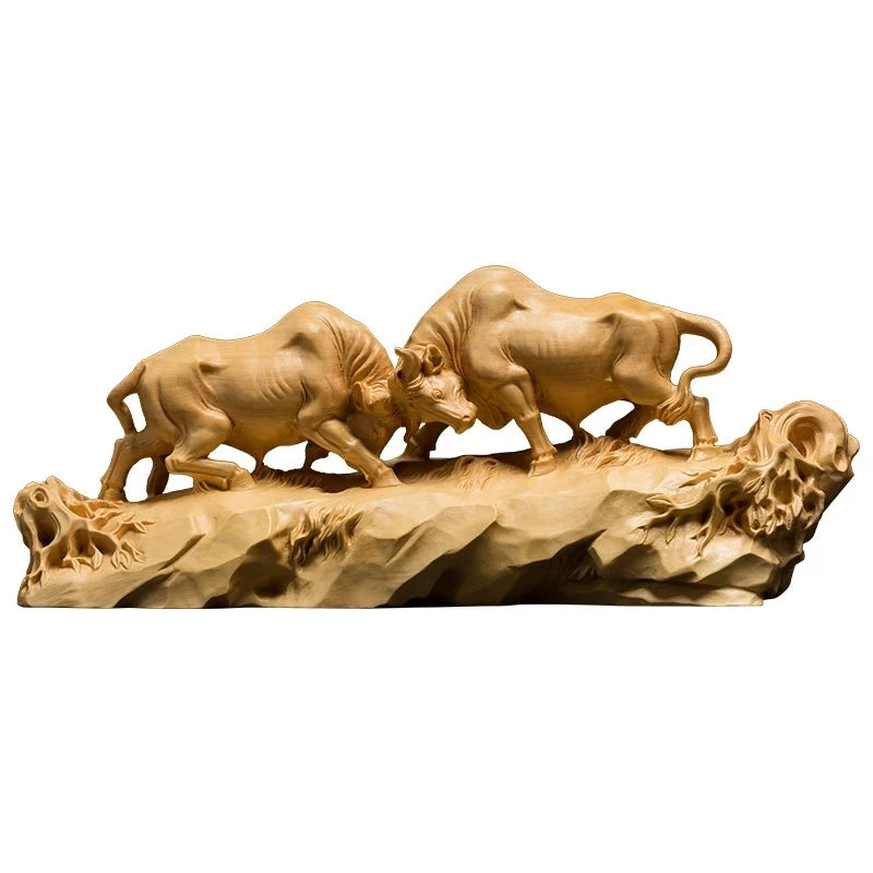 Boxwood 18cm 25cm Bull Sculpture Office Ornament Feng Shui House Animal Wood Statue Bull Home Decor