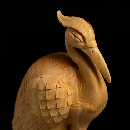 Boxwood 18cm Crane Sculpture Wood Carving Animal Noble Character Statue Crane Home Decor