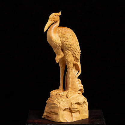 Boxwood 18cm Crane Sculpture Wood Carving Animal Noble Character Statue Crane Home Decor
