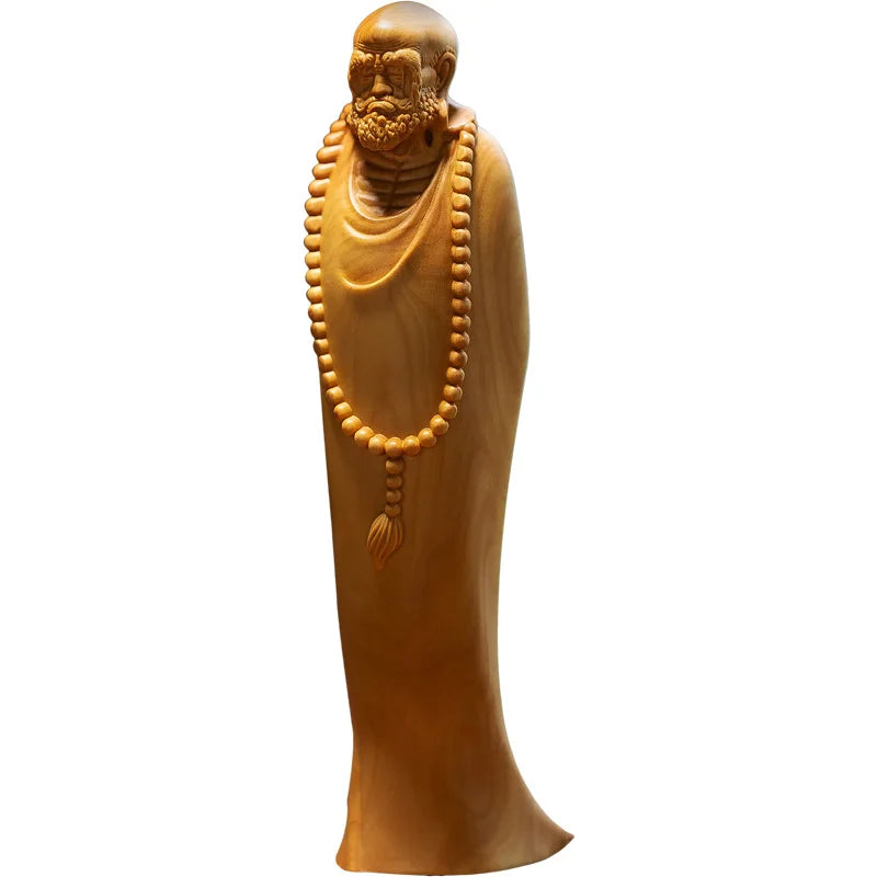 Boxwood 18cm Dharma Sculpture Wood Buddha Statue Zen Buddhist Saints Home Decoration