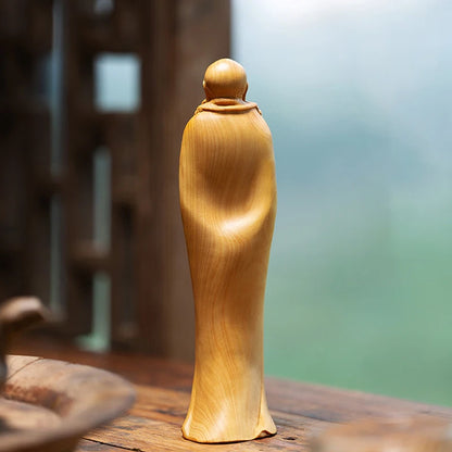 Boxwood 18cm Dharma Sculpture Wood Buddha Statue Zen Buddhist Saints Home Decoration