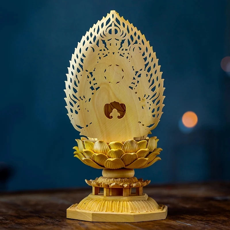 Boxwood 18cm Guanyin Sculpture Solid Wood Carving Small Buddha Statue Feng Shui Buda Guan Yin Home Decor