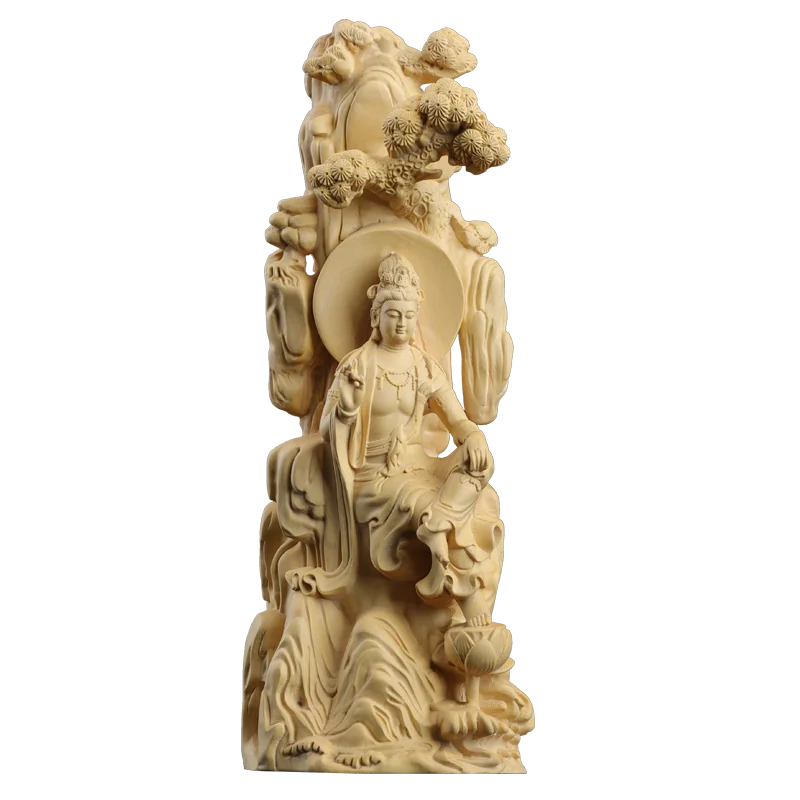 Boxwood 18cm Guanyin Sculpture Wood Buddha Statue Guan Yin Worship Collection Home Decor