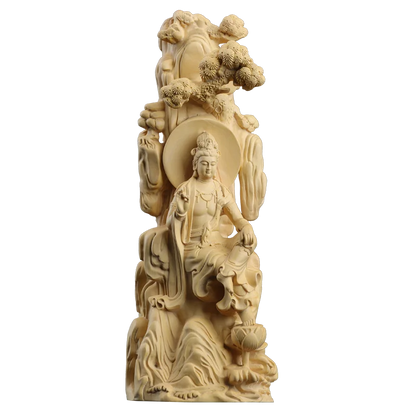 Boxwood 18cm Guanyin Sculpture Wood Buddha Statue Guan Yin Worship Collection Home Decor