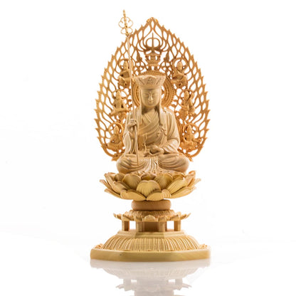 Boxwood 18cm Ksitigarbha Sculpture Solid Wood Carving Small Buddha Statue Feng Shui Buda Home Decor