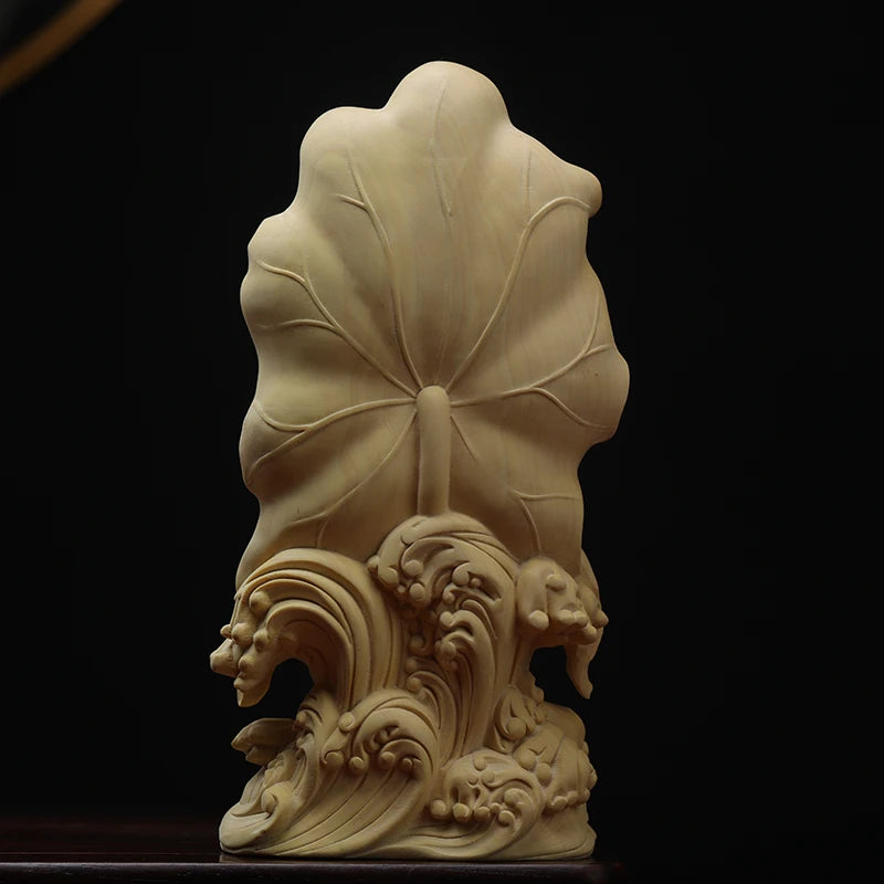 Boxwood 18cm Lotus Guanyin Sculpture Wood Guan Yin Buddha Statue Feng Shui Lucky Home Decor