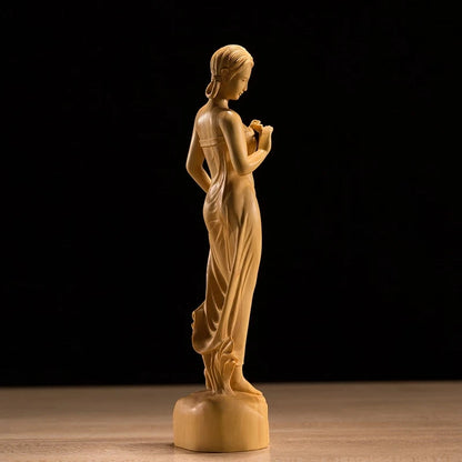 Boxwood 19cm Beauty Sculpture Wood Out of The Bath Girl Statue Home Decor
