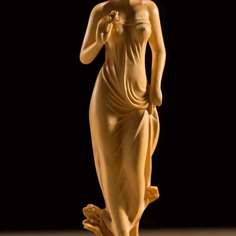 Boxwood 19cm Beauty Sculpture Wood Out of The Bath Girl Statue Home Decor