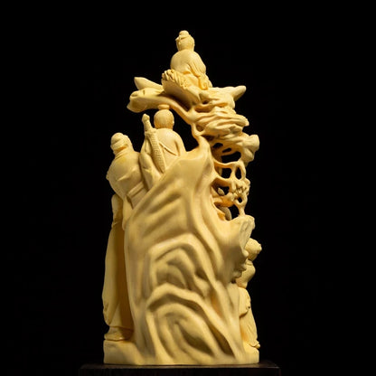 Boxwood 19cm Eight God Cross The Sea Sculpture Wood Feng Shui Buddha Statue Eight Immortals Crossing The Sea Lucky Home Decor
