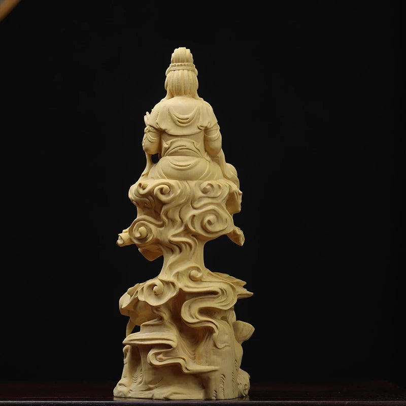 Boxwood 19cm Guanyin Sculpture Buddha Wood Guan Yin Statue Feng Shui Worship Buda Home Decor