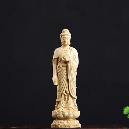 Boxwood 20/30cm West Three Buddha Sculpture Wood Sakyamuni Guanyin Statue Worship Home Decor