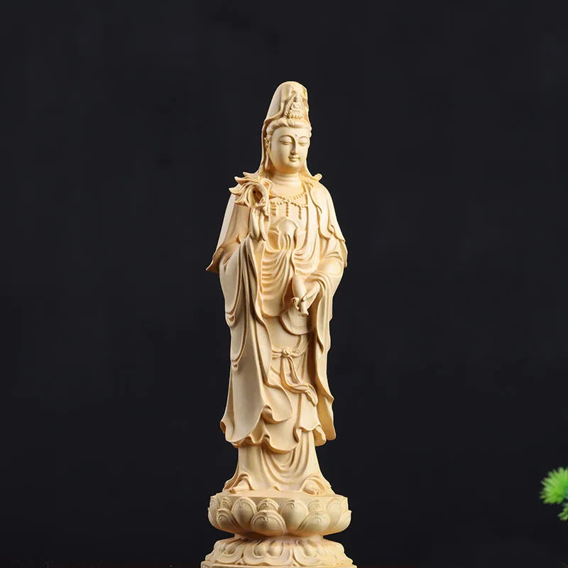 Boxwood 20/30cm West Three Buddha Sculpture Wood Sakyamuni Guanyin Statue Worship Home Decor