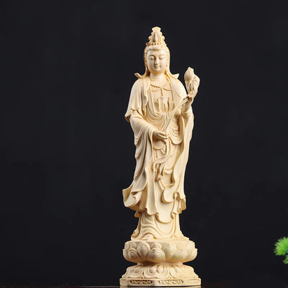 Boxwood 20/30cm West Three Buddha Sculpture Wood Sakyamuni Guanyin Statue Worship Home Decor