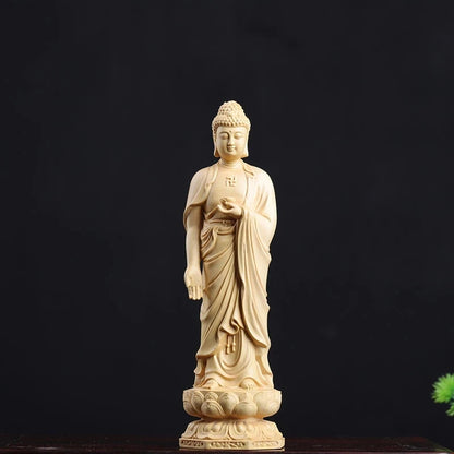Boxwood 20/30cm West Three Buddha Sculpture Wood Sakyamuni Guanyin Statue Worship Home Decor