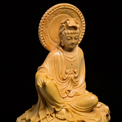 Boxwood 20cm 25cm Guanyin Bodhisattva Sculpture Guan Yin Wood Collection Buddha Statue Worship Home Decor